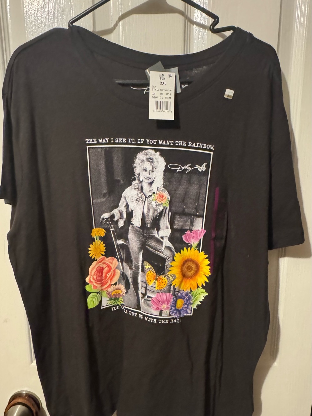 Dolly Parton Black Graphic Flower & Butterfly Tee